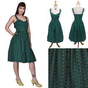 Collectif Jemima Polka Dot Swing Dress in Green